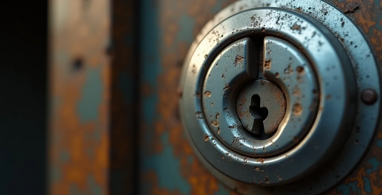 Gros plan d'un cylindre de serrure montrant des traces de tentative d'effraction